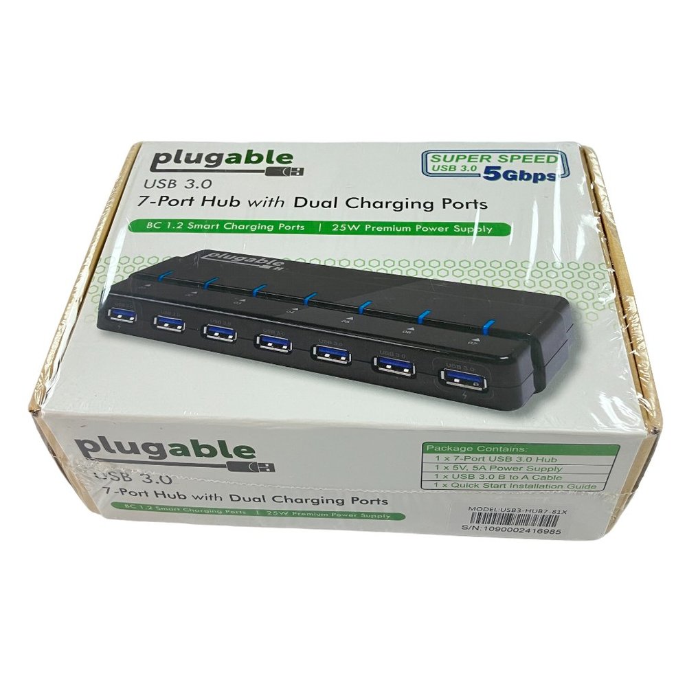 Plugable 7 Port USB 3.0 Hub with Dual Charging Ports SUPER SPEED 5 Gbps